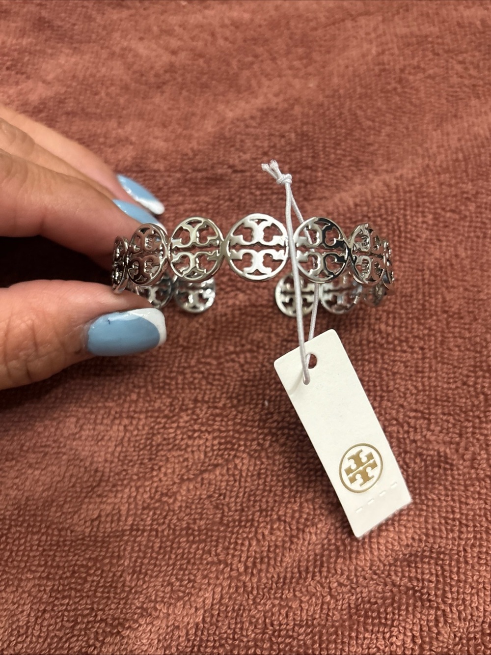 Tory Burch Silver-Tone Logo Circle Link Bracelet
